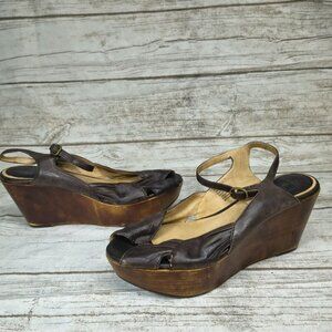 Frye Blair Peep Toe Brown Leather Platform Sandals Women Size 9